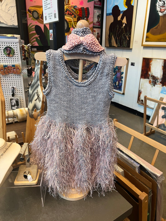 Grey and Blush Pink Handknit Dress by Edie Kasten